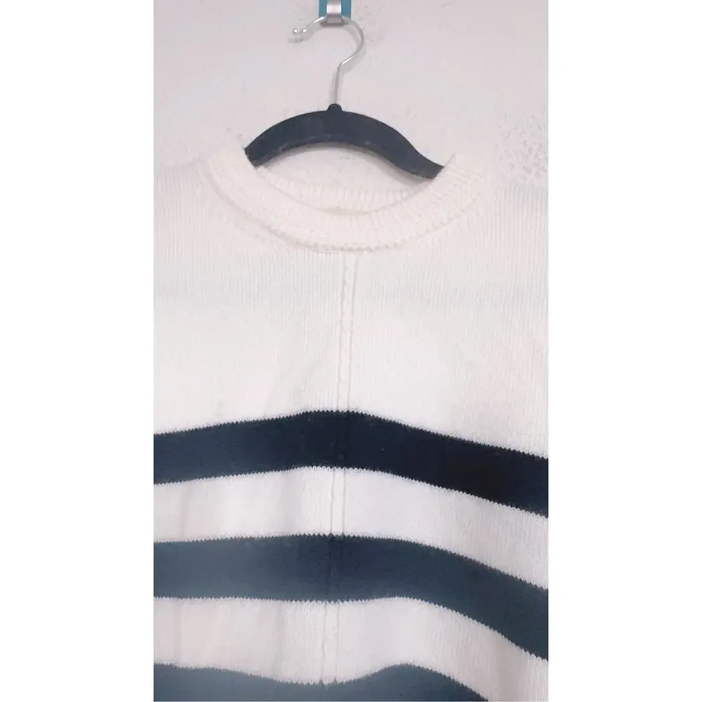 Sezane Bastien wool Sweater Ecru Marine Striped Knit Pullover M - Picture 6 of 10